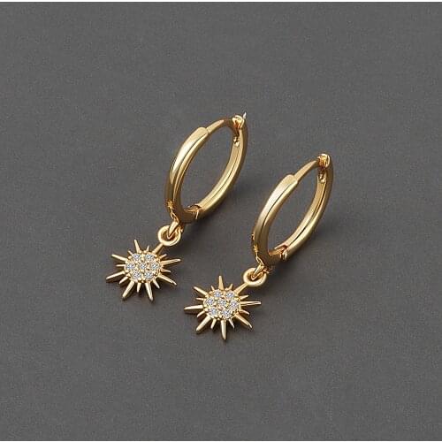 LIVVY Silver Color Sun Shape Zircon Earrings Female Temperament All-match Fashionable Handmade Unique Design Charm Jewelry Gift