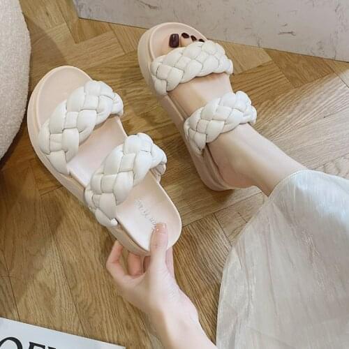 Platform Slippers Women Summer Bread Cross Flip Flops Rope Weaving Slides Mules Design Slippers Shoes