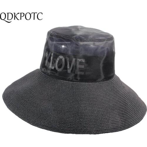 2021 Hat Summer New Women Net Yarn Transparent Sun Hats England Letter Fashion Sandy Beach Vacation Sun Protection Cap QDKPOTC