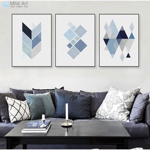 Modern Abstract Geometric Shape A4 Art Print Poster Blue Wall Picture Nordic Living Room Home Deco Canvas Painting No Frame Gift