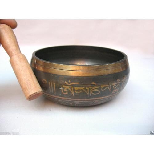 Tibet Copper Crafted Gold Gilt Chakra Meditation large Singing Bowl 130mm