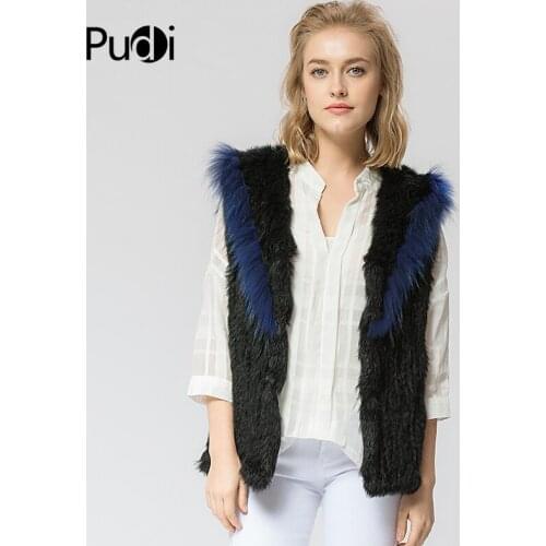 VR043 Knitted knit new real rabbit &raccoon fur vest overcoat winter jacket women warm genuine fur vest plus size