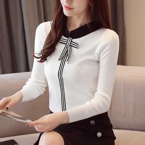 Harteen 2021 Spring Autumn Korean Fashion Stand-Up Collar Knit Sweater Slim Office Lady Femme Tops Long Sleeve Womens Clothes