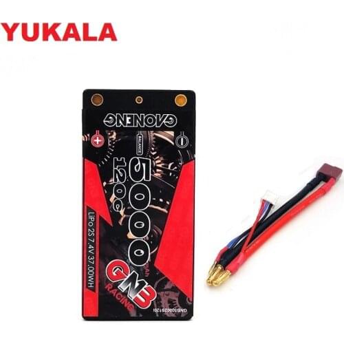 YUKALA GNB 7.4V 5000mAh 2S 120C/240C Hardcase SHORTY LiPo Battery 4.0mm Deans Plug for 1/10 RC Racing Car B5M 22 RB6 22T SCT