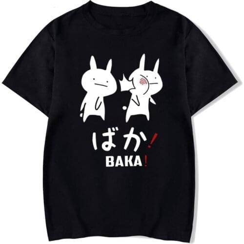 Baka Rabbit Japanese Friend Women T Shirt Cute Cartoon Short Sleeve Women Black T-shirt Harajuku Streetwear Print Female Clothes