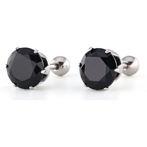 AsJerlya 1 Pair Titanium Stainless Steel Six-claw AAA Black Zircon Stud Earrings Diamond Fashion Men & Women Earrings Wholesale