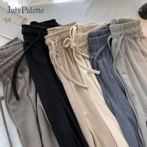 JulyPalette High Waist Wide-leg Straight Trousers Women Autumn Winter Vintage Loose Full-length Pants 2021 Ladies Straight Pants