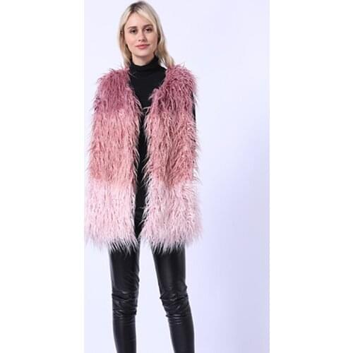 2019 winter imitation Faux fur coat women Faux fox fur vest fur coat Pink color Patchwork fur vest coat female
