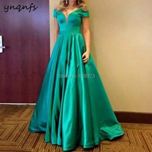 YNQNFS 2018 Hot Sale Vintage Mother of the Bride Dresses Emerald Green Sexy V Neck Cap Sleeve Satin Vestido Formal Dresses Party