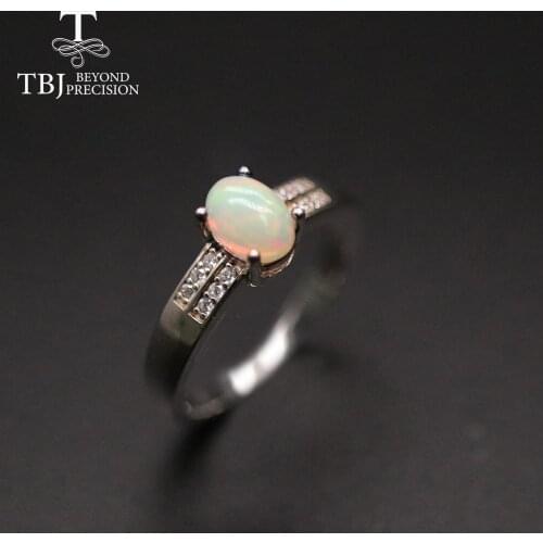 TBJ,2021 New simple Opal Ring oval 5*7mm 0.8ct natural ethiopia colorful gemstone fine jewelry for women girls daily wear