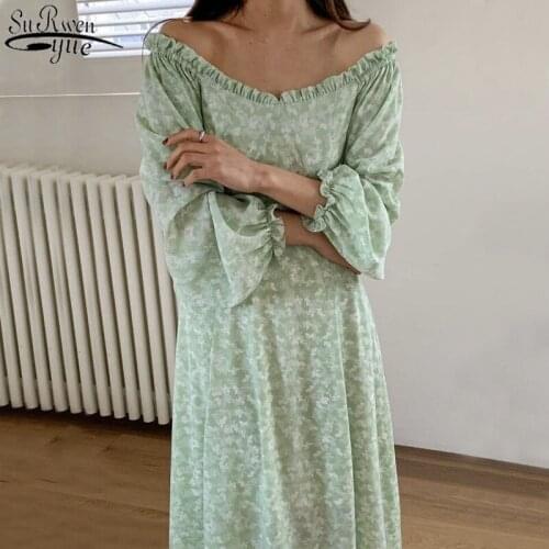 Korean Fashion Loose Women Dress Summer Vintage Square Collar Floral Dresses for Women Casual Elegant Long Dress Vestido 14004