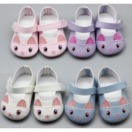 1Pair Cute Cat Princess Toy Shoes for 18-Inch Girl Dolls and 43cm Baby Dolls Pu Leather Doll Shoes Dolls & Accessories 6.8*3.6cm
