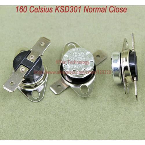 10pcs/lot KSD301 Thermostat Normally Normal Close 160 Degrees Celsius Thermostat Switches Temperature Switch