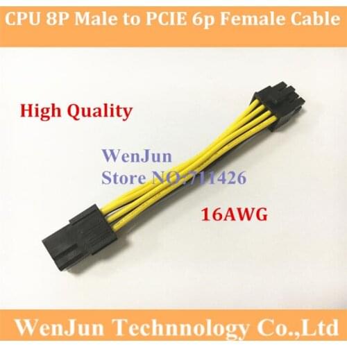 100pcs/lot Free Shiping 16AWG CPU 8Pin to PCI-E 6Pin male to female splitter Power cable with 13CM