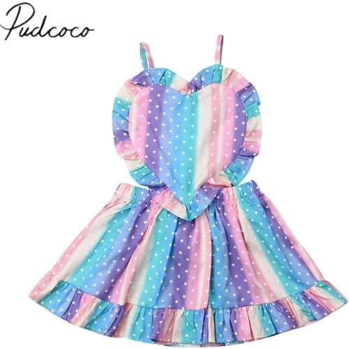 2019 Baby Summer Clothing Toddler Baby Girls Colorful Dress Love Rainbow Striped Ruffles Strap Dress Romper Outfit Clothes 1-5Y