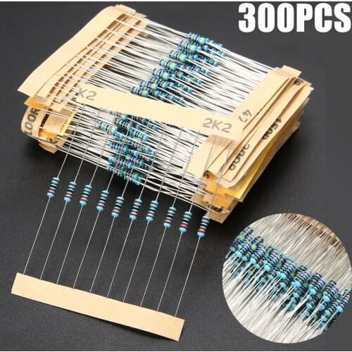 300pcs/set Electrical Metal Film Resistors Resistance Supplies 30 Values 1/4W for LED Semiconductor Circuit