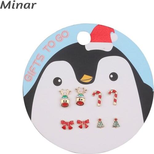 4 Pairs Christmas Small Stud Earrings Set Red Green Enamel Elk Candy Cane Bow Knot Tree Earrings For Girls Cute Woman Accessorie