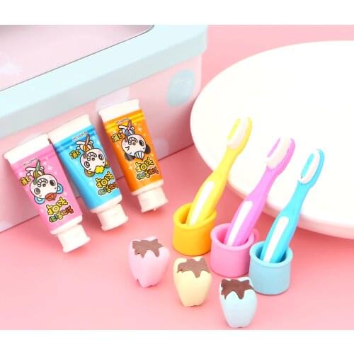 4Pcs/set creative Pencil Eraser Toothpaste tooth brush cup cute Eraser Gifts for kids free shipping