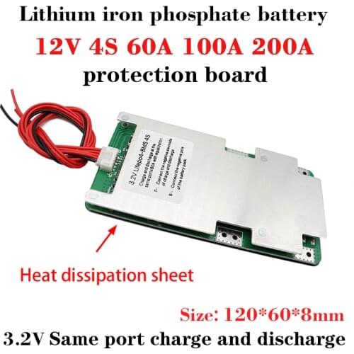 BMS 4S 12V 60A 100A 200A LiFePO4 battery Protection Board PCB 3.2v Same port PCM 12V 12.8V Lifepo4 Battery pack With Balance