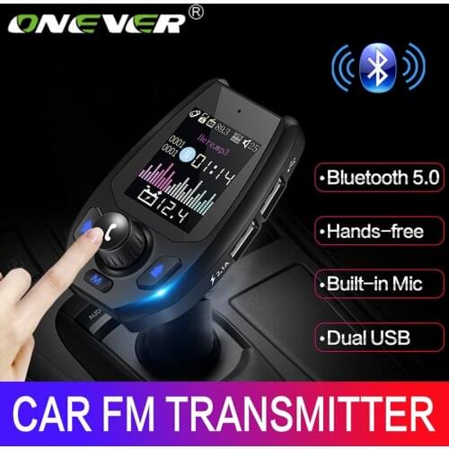 Onever Bluetooth Adapter Battery Voltage Bluetooth 5.0 FM Transmitter 5V 3.1A Double USB Charger With Voice Prompts Modulator