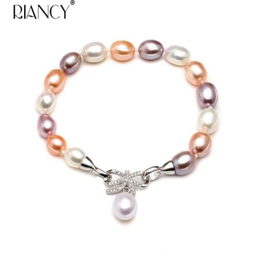 Freshwater pearl bracelet women,natural Multicolor pearl charm bracelet 925 sterling silver