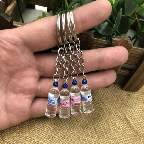 2019 New Women/Mens Fashion Handmade Resin Mineral water bottles Wine Bottle Key Chains Key Rings Alloy Charms Gifts Wholesale