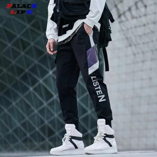 Hip Hop Cargo Pants Joggers Men Fashion 2020 Black Patchwork Letter printing Streetwear Trousers Harem Pants For Men