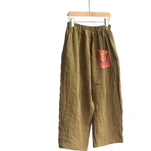 Baggy Wide Leg Trousers Fashion Retro Elastic Waist Cotton Linen Pants Women Spring Autumn Original Linen Loose All-match Pants