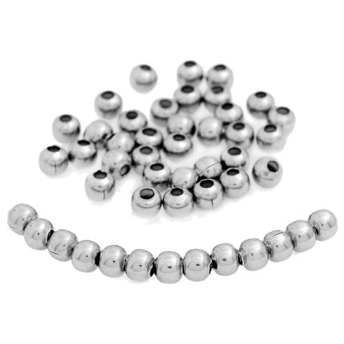 DoreenBeads New Stainless Steel Spacer Beads For Jewelry Making DIY Round Silver Color About 4mm(1/8"),Hole:Approx 1.3mm,100 PCs