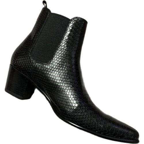 Black& Street New 6cm high Heel Genuine leather Serpentine Pionted toe Dress Wedding Boots Japanese style Catwalk Men Botas