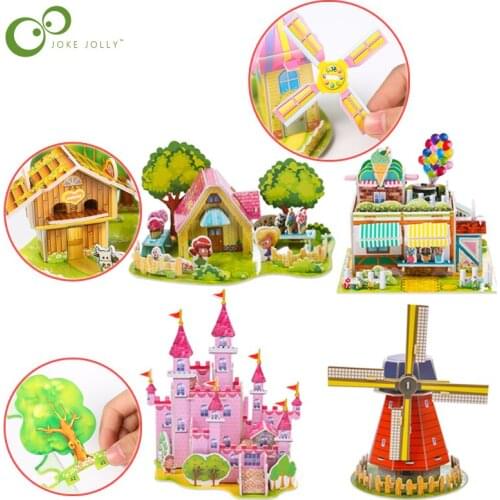Children Intellectual Educational Toys Handmade DIY Paper Model Insert 3D Puzzle Cartoon Cute Building Puzzle Boy Girl Toys DDJ