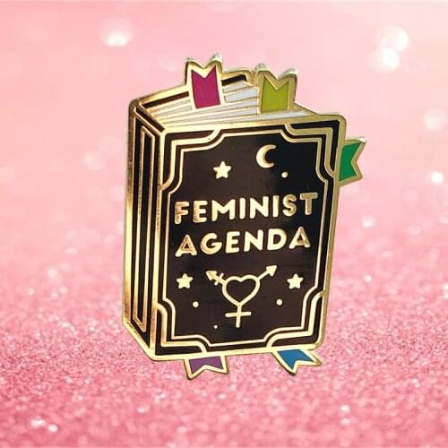 Feminist Agenda Magic Spell Book Enamel Brooch Pin Backpack Hat Bag Lapel Pins Badges Women Mens Fashion Jewelry Accessories