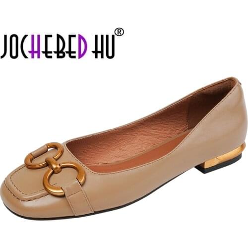 【JOCHEBED HU】Fashion Newest Women Shoes 2021 Spring Thick Heels Pumps for Women Genuine Leather Kid Suede Office Lady Party Shoe