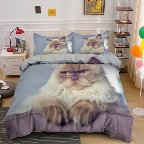 Cute Funny Cat King Queen Bedding Set 2-3 Pcs Animal Print Duvet Cover for Kids Adult Bedclothes and Pillowcase Quilt Covers