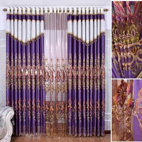 2017 lavender Lace cortina infantil Free shipping violet embroidery curtains for living room finished curtains with tulle sheet