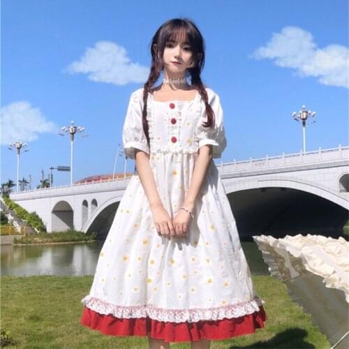 Lolita Daily Soft Sister Sweet Hipster Floral High-Waisted Long Sleeved Ruffled Dress Girl Summer victorian gothic dress loli