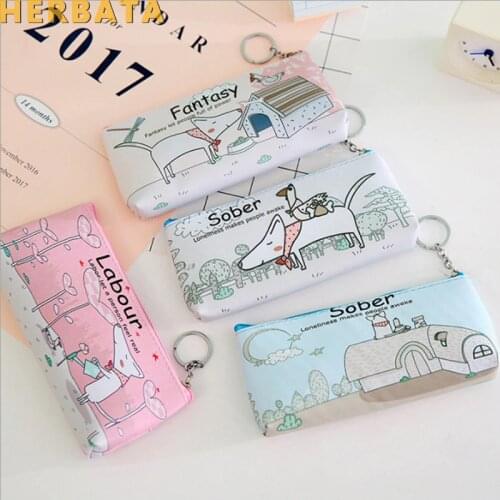 Lovely Kawaii School Pencil Case Large Capacity PU Leather Portable Animal Pencil Bag Case For Girls Christmas Gift Stationery