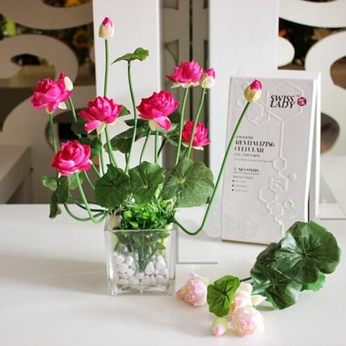 11 Head Mini Artificial Silk Lotus Flower With Leafs Green Plants Desktop Flowerpot Home Decoration