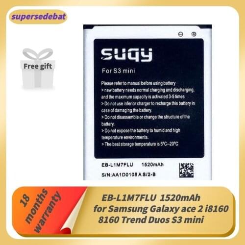 Supersedebat Mobile Battery for Samsung Galaxy Ace 2 I8160 8160 Trend Duos Batterie Bateria for Samsung S3 Mini Batteries Track