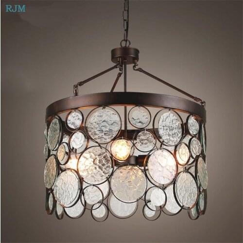 Nordic Vintage Iron Pendant Lamps Industrial Retro Glass Crystal Pendant Lights for Living Room Restaurant Bar Cafe Dining Room