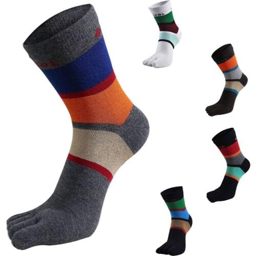 Brand Men Cotton Toe Socks Five Fingers Colorful Breathable Sweat Casual Stripe Socks Bamboo Fiber Male Meias High Quality Crew