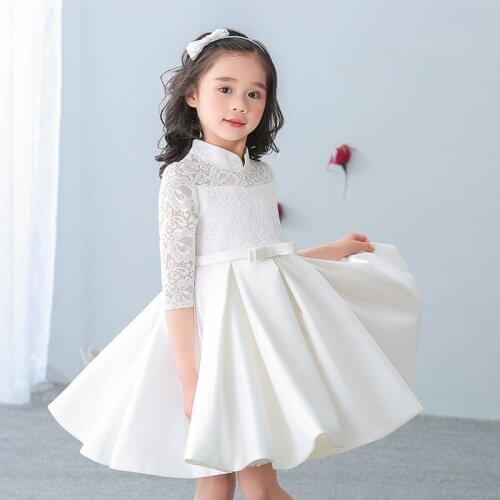 New Flower Girls Dress Kids Lace Bodice Sleeves Dresses for Girls Formal Princess Dress Ball Gown