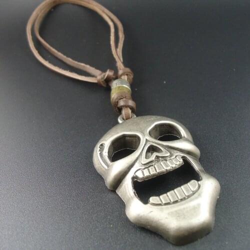 2015 New Arrival Fashion Head Layer Cowhide Men Pendant Skeleton Skull Necklace for Women 2014 Men Jewelry