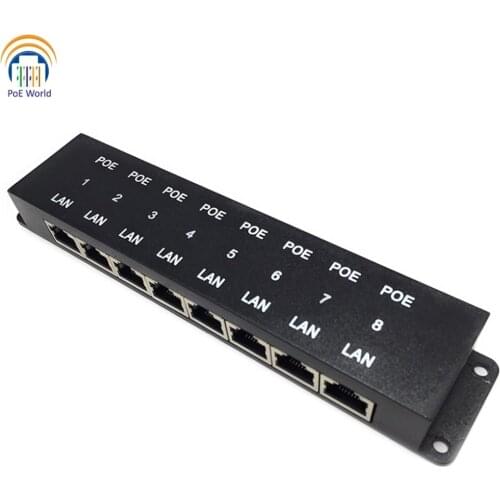 PoE World 8 Port Security Power over Ethernet Passive injector 24V/48V PoE Injector for 8 IP Cameras wireless AP