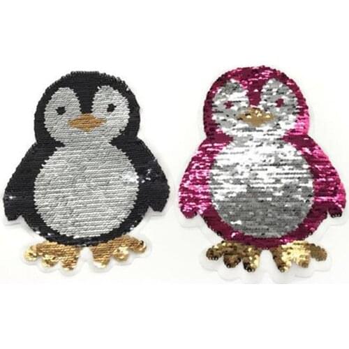 T-shirt Girl Patch 220mm penguin flip double sided Patches for clothing Reversible change color sequins T shirt Stickers