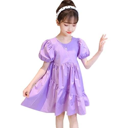 Dress Girl Puff Sleeve Girls Party Dress Kids Casual Style Kids Dresses Summer Costumes For Girls 6 8 10 12 14