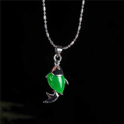 Natural Green Jade Fish Pendant 925 Silver Necklace Chinese Charm Jewelry Accessories Amulet Fashion for Men Women Lucky Gifts