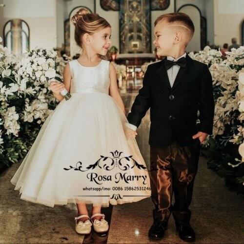 Puffy Tulle Flower Girls Dresses for Weddings 2021 Ball Gown Cute Bow Plus Size Ivory Tulle First Communion Birthday Party Gowns