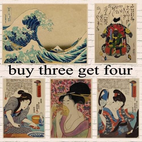 Ukiyo-e maid figure/ Kanagawa / samurai cat tattoo cat Japanese old style Kraft Paper poster Wall Poster Art Crafts buy 3 get 4