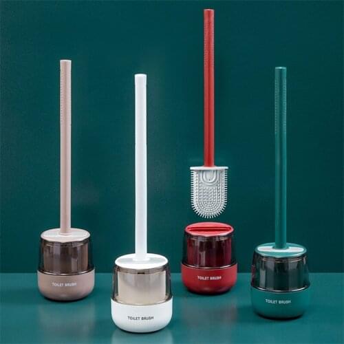 Bathroom Toilet Brush Soft TPR Silicone Head Wall-mounted No dead ends Cleaning Brush Holder Home Cleaner Durable WC Accessories